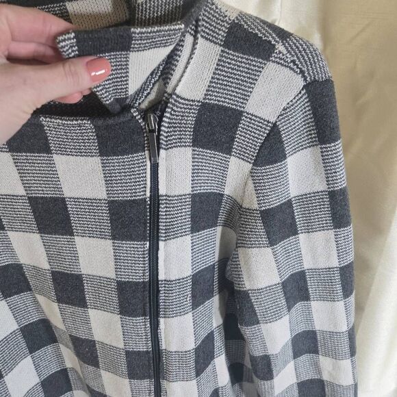 Chaps Zip Up sweater black and white checked flannel pattern women's large - Picture 4 of 9